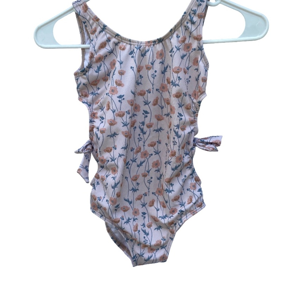 Dot Dot Smile Floral Kids Swim One Piece - Peach and Blue size 8/10